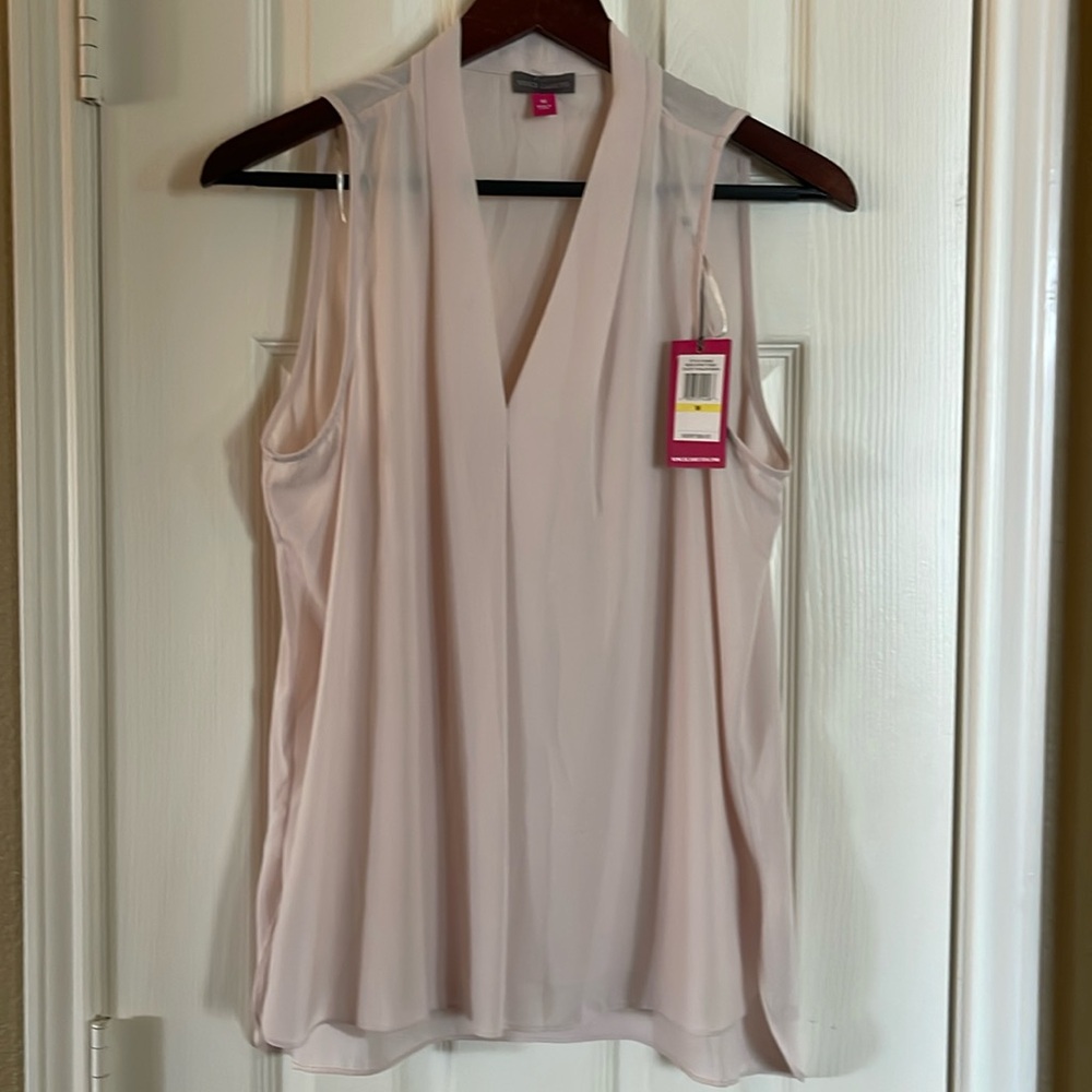 Vince Camuto Rumpled Silk Sleeveless Satin Blouse Top  Blush Balm Size M